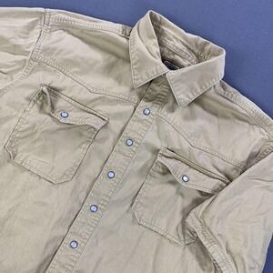 C.E. Schmidt Work Wear Shirt Men L Beige Western Pearl Snap Short Sleeve Cowboy